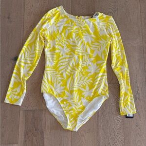 NWT Kate Spade Long Sleeve Rash Guard One Piece Swimsuit Yellow White XL $148